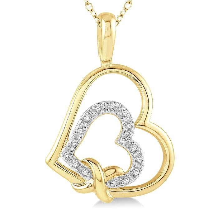 1/50 Ctw Round Cut Diamond Heart Pendant With Chain in Yellow Gold Vermeil