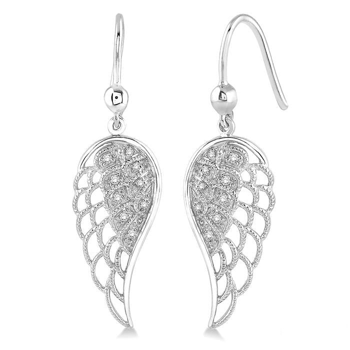 Silver Angel Wings Diamond Fashion Earrings