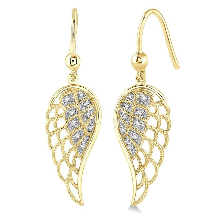 1/20 Ctw Round Cut Diamond Angel Wings Diamond Earrings in Yellow Gold Vermeil