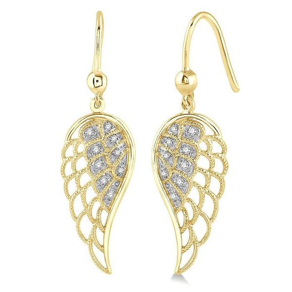 1/20 Ctw Round Cut Diamond Angel Wings Diamond Earrings in Yellow Gold Vermeil