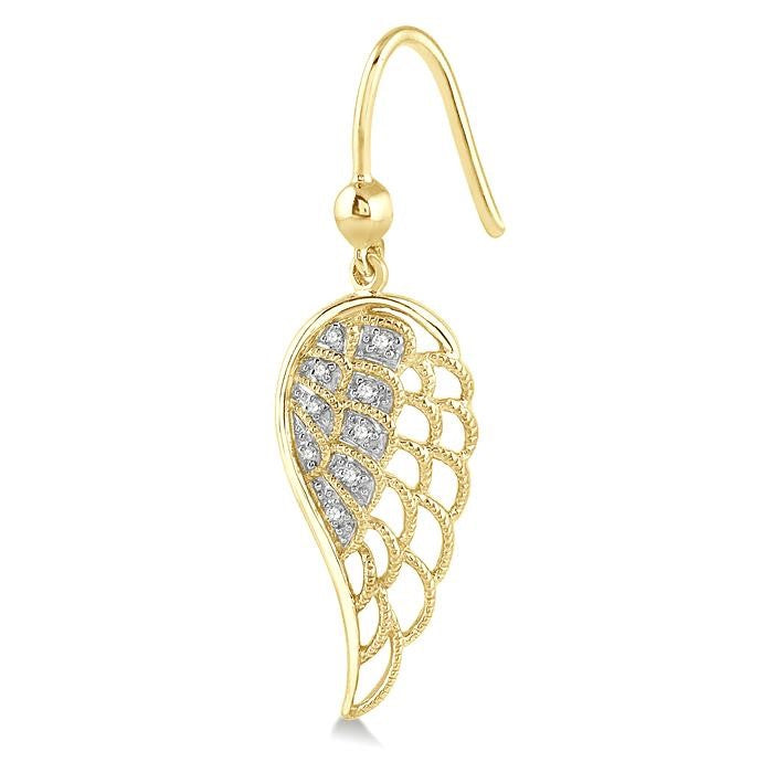 1/20 Ctw Round Cut Diamond Angel Wings Diamond Earrings in Yellow Gold Vermeil