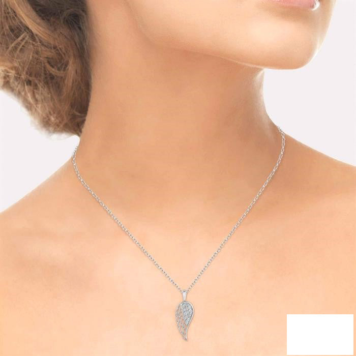Ember Yew Silver Angel Wings Diamond Fashion Pendant