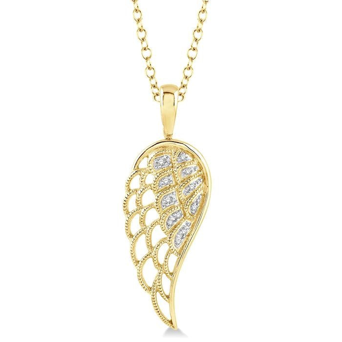 1/20 Ctw Round Cut Diamond Angel Wing Pendant With Chain in Yellow Gold Vermeil