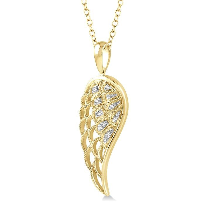 1/20 Ctw Round Cut Diamond Angel Wing Pendant With Chain in Yellow Gold Vermeil