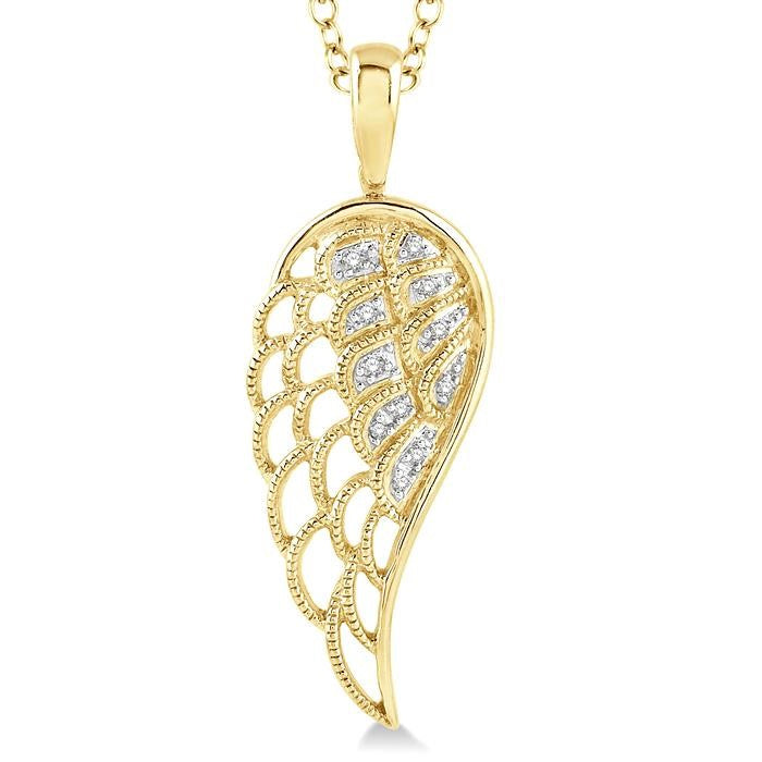 1/20 Ctw Round Cut Diamond Angel Wing Pendant With Chain in Yellow Gold Vermeil