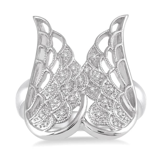 Silver Angel Wings Diamond Fashion Ring