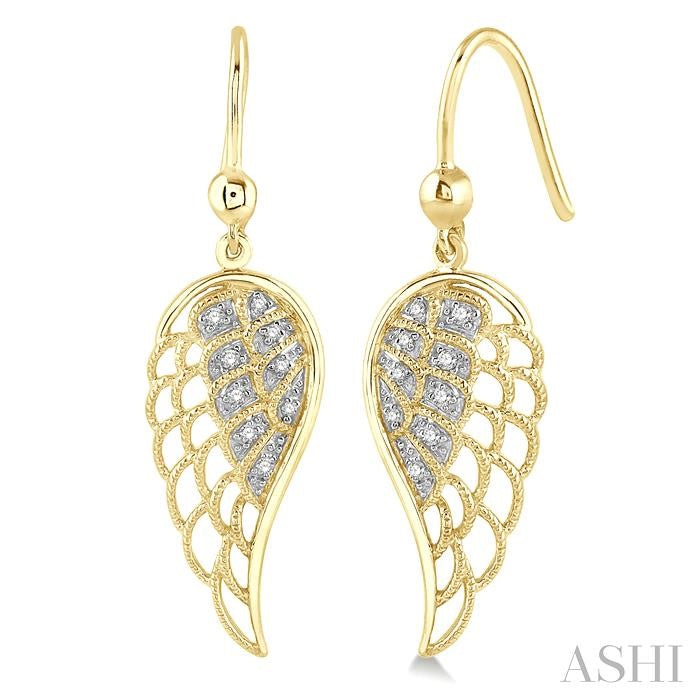 1/20 Ctw Round Cut Diamond Angel Wings Diamond Earrings in Yellow Gold Vermeil