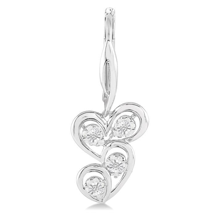 Twice Heart Shape Silver Diamond Fashion Earrings