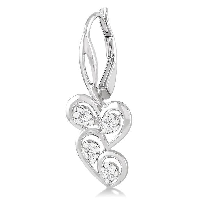 Twice Heart Shape Silver Diamond Fashion Earrings