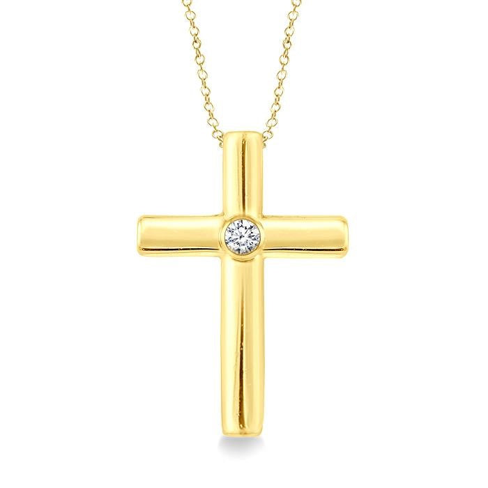 1/50 Ctw Latin Cross Round Cut Diamond Fashion Pendant With Chain in Yellow Gold Vermeil