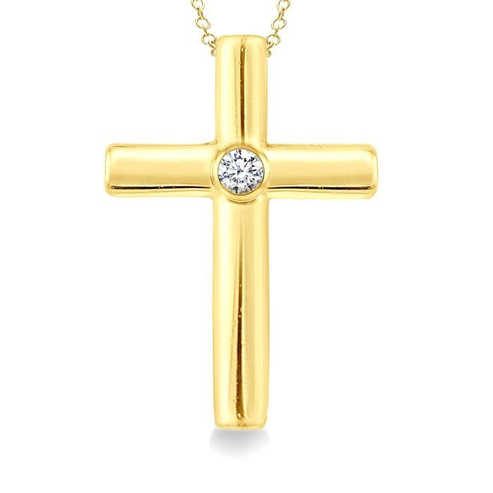 1/50 Ctw Latin Cross Round Cut Diamond Fashion Pendant With Chain in Yellow Gold Vermeil