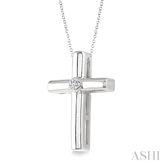 1/50 Ctw Round Cut Diamond Cross Pendant with Chain in Sterling Silver