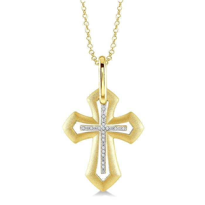 1/20 Ctw Roman Cross Round Cut Diamond Fashion Pendant With Chain in Yellow Gold Vermeil