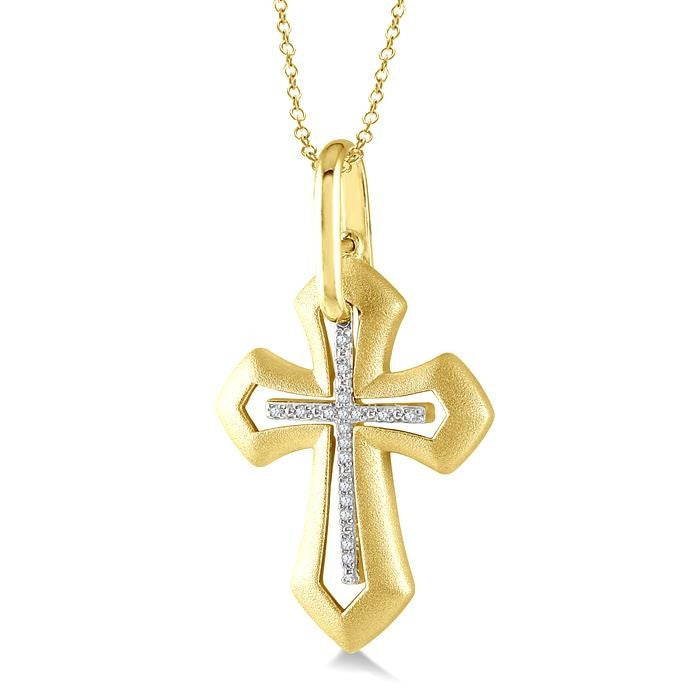 1/20 Ctw Roman Cross Round Cut Diamond Fashion Pendant With Chain in Yellow Gold Vermeil
