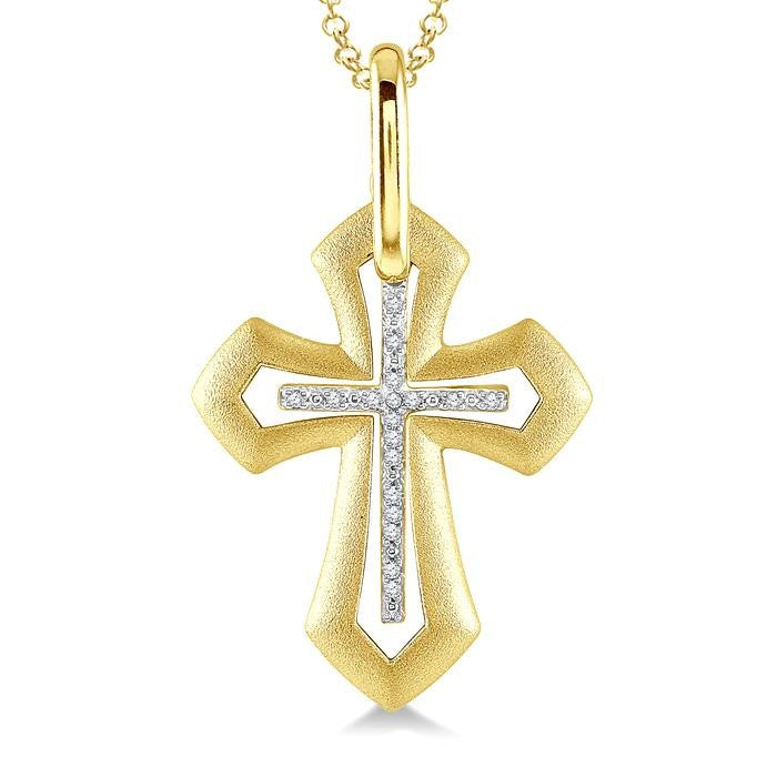 1/20 Ctw Roman Cross Round Cut Diamond Fashion Pendant With Chain in Yellow Gold Vermeil