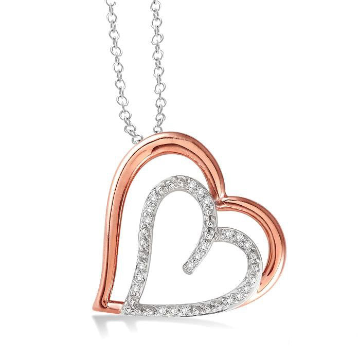 Bellona Sabine Silver Double Heart Shape Diamond Fashion Pendant