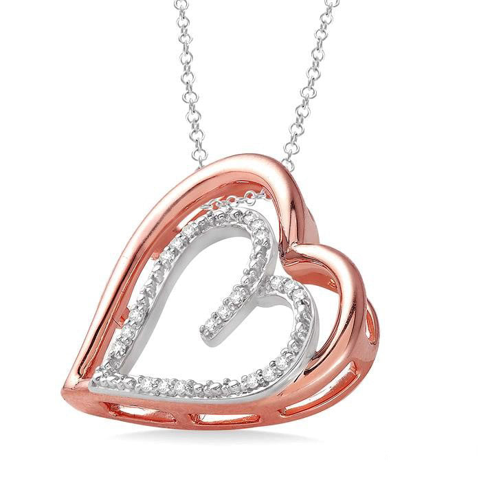 Bellona Sabine Silver Double Heart Shape Diamond Fashion Pendant