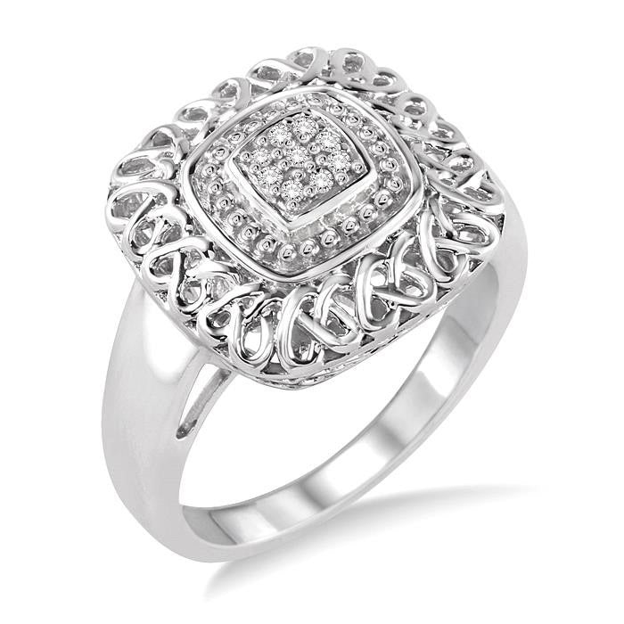 Silver Cushion Shape Diamond Ring