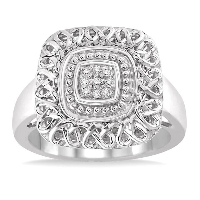 Silver Cushion Shape Diamond Ring