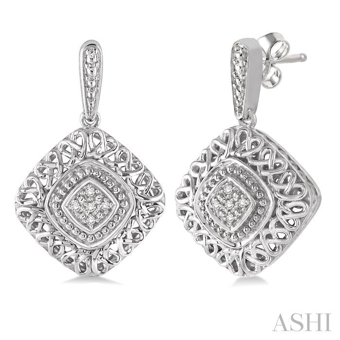 1/20 Ctw Cushion Shape Round Cut Diamond Earrings in Sterling Silver