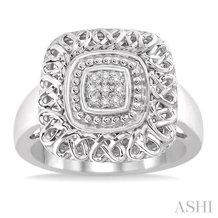 1/20 Ctw Cushion Shape Round Cut Diamond Ring in Sterling Silver
