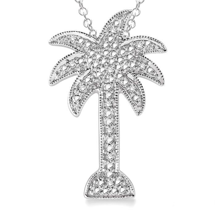 Silver Palm Tree Diamond Fashion Pendant