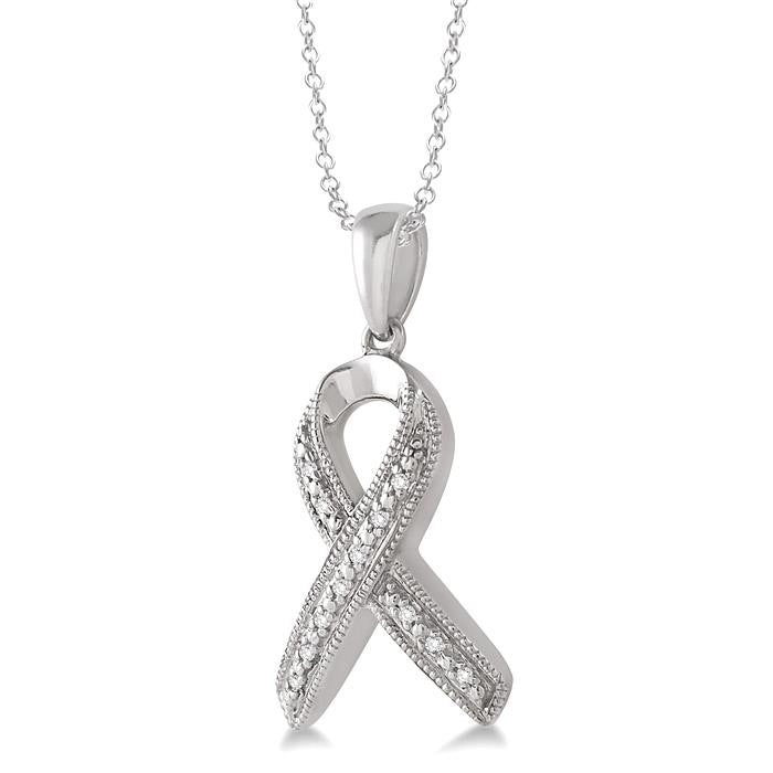 Silver Support Ribbon Diamond Fashion Pendant