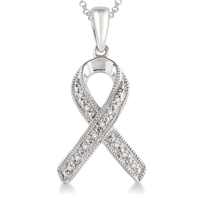 Silver Support Ribbon Diamond Fashion Pendant