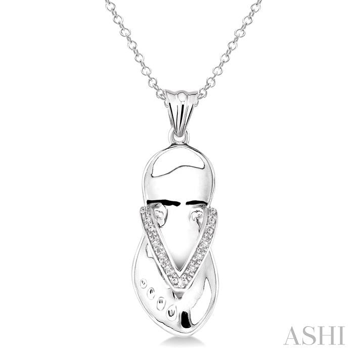 1/50 Ctw Round Cut Diamond Flip Flop Pendant in Sterling Silver with Chain