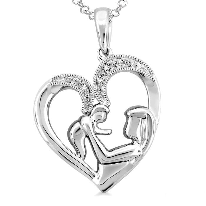 Silver Heart Shape Mom & Child Diamond Fashion Pendant