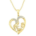 1/50 Ctw Round Cut Diamond Heart Shape Mom & Child Pendant With Chain in Yellow Gold Vermeil