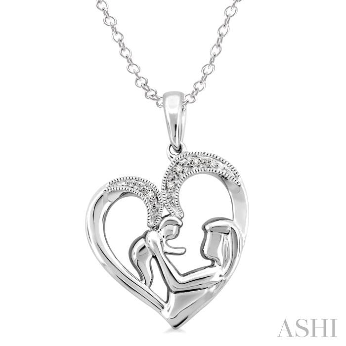 1/50 Ctw Round Cut Diamond Heart Pendant in Sterling Silver with Chain