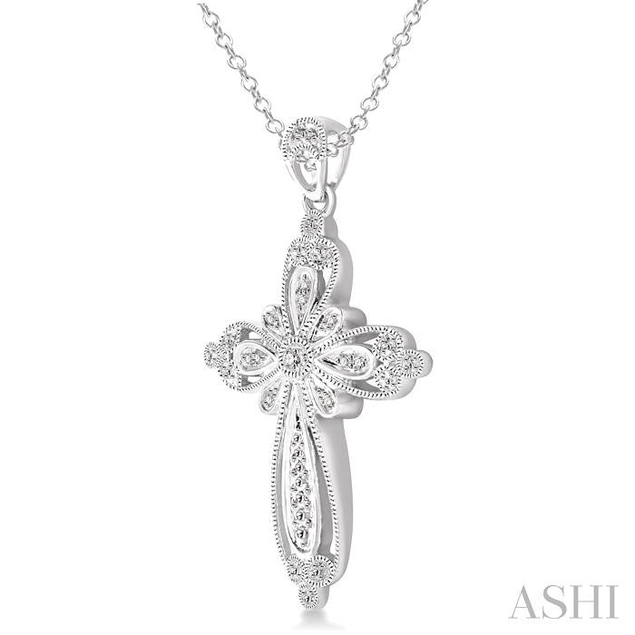 1/20 Ctw Round Cut Diamond Cross Pendant in Sterling Silver with Chain