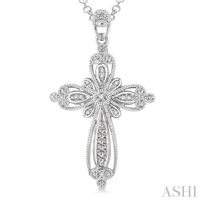 1/20 Ctw Round Cut Diamond Cross Pendant in Sterling Silver with Chain