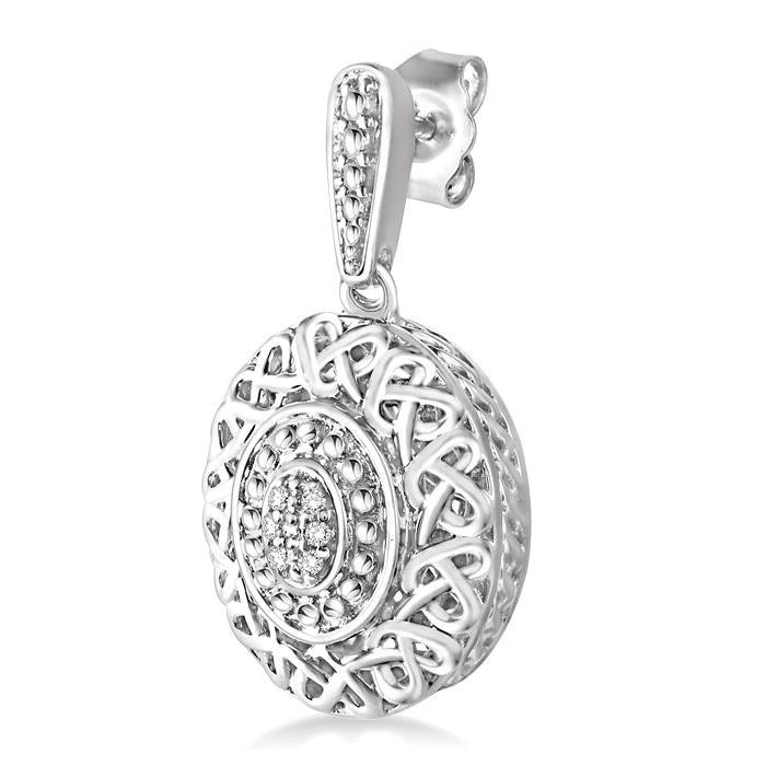 Oval Shape Silver Diamond Earrings