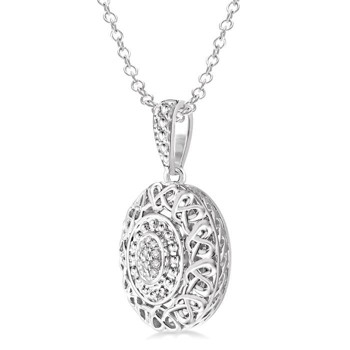 1/20 Ctw Round Cut Diamond Fashion Pendant in Sterling Silver with Chain