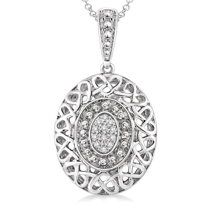 1/20 Ctw Round Cut Diamond Fashion Pendant in Sterling Silver with Chain