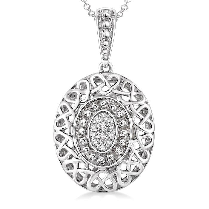 Silver Oval Shape Diamond Pendant