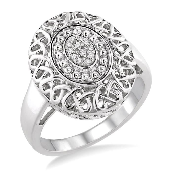 Silver Oval Shape Diamond Ring