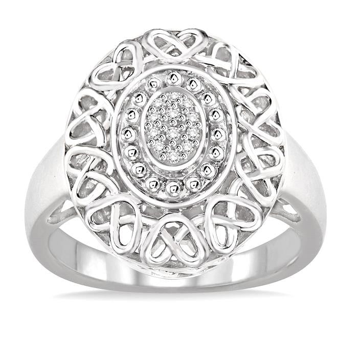 Silver Oval Shape Diamond Ring