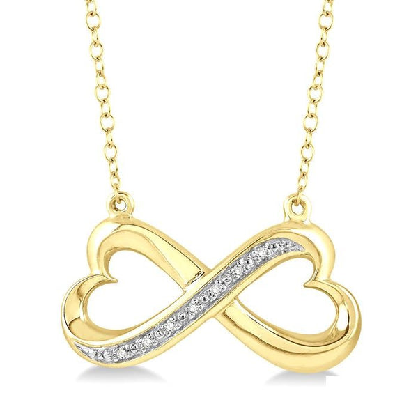 1/50 Ctw Conjoined Hearts Round Cut Diamond Infinity Pendant With Chain in Yellow Gold Vermeil