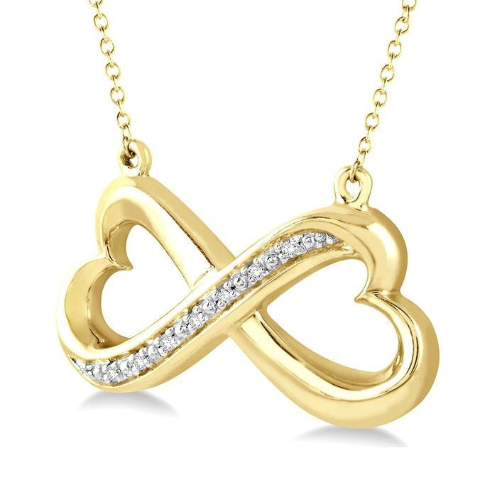 1/50 Ctw Conjoined Hearts Round Cut Diamond Infinity Pendant With Chain in Yellow Gold Vermeil