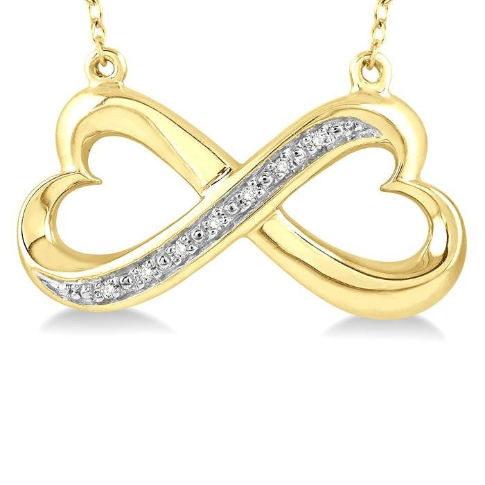 1/50 Ctw Conjoined Hearts Round Cut Diamond Infinity Pendant With Chain in Yellow Gold Vermeil