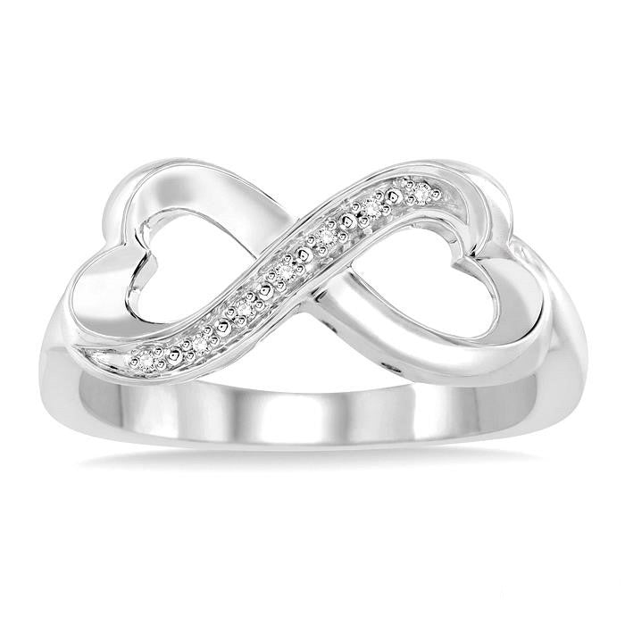 Silver Infinity Heart Shape Diamond Fashion Ring