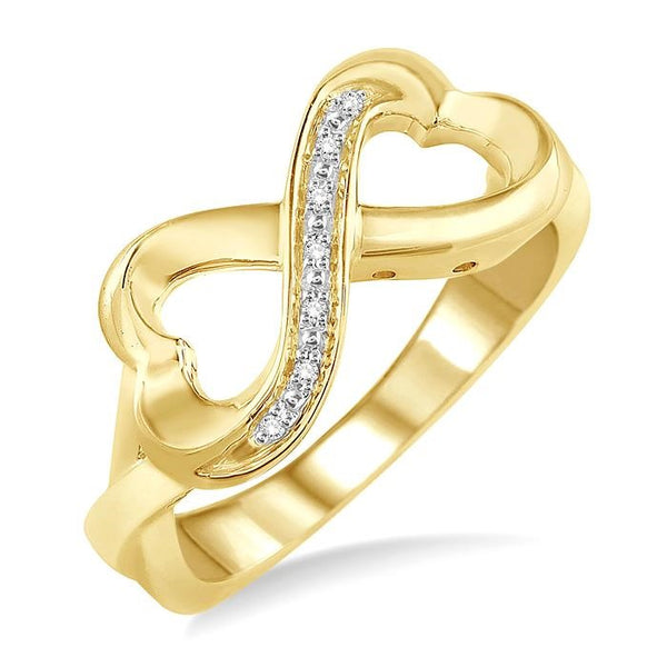 1/50 Ctw Conjoined Hearts Round Cut Diamond Infinity Ring in Yellow Gold Vermeil