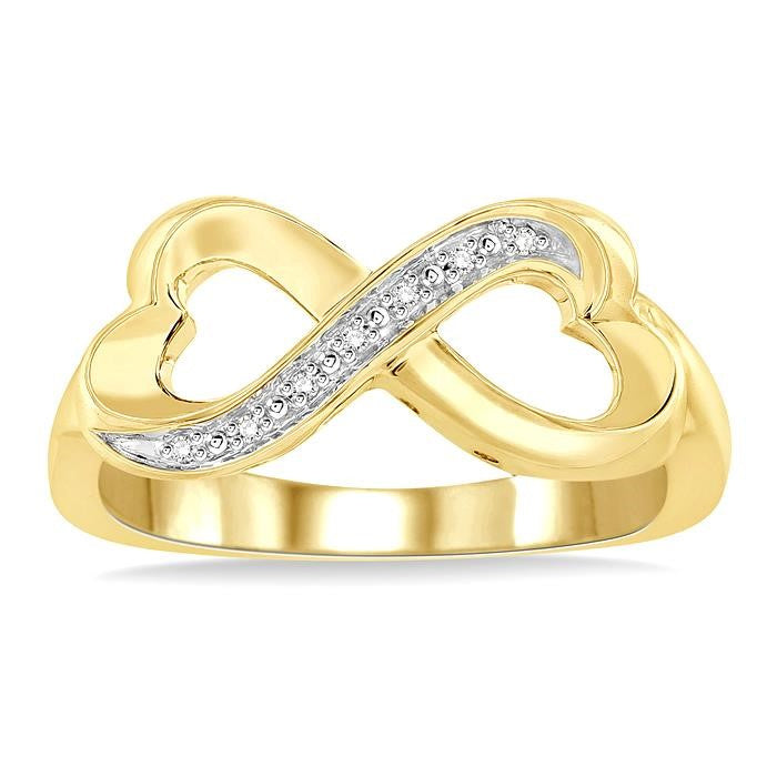 1/50 Ctw Conjoined Hearts Round Cut Diamond Infinity Ring in Yellow Gold Vermeil