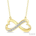 1/50 Ctw Conjoined Hearts Round Cut Diamond Infinity Pendant With Chain in Yellow Gold Vermeil