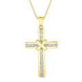 1/20 Ctw Round Cut Diamond Cross Pendant With Chain in Yellow Gold Vermeil