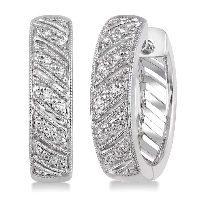 Silver Diamond Hoop Earrings