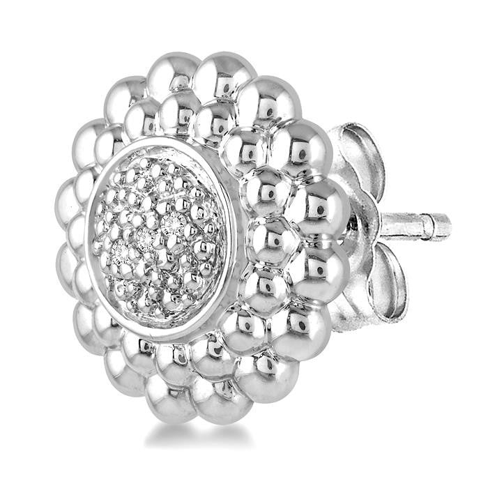 1/50 Ctw Round Cut Diamond Earrings in Sterling Silver